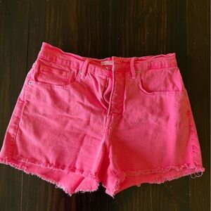 Good American Pink Frayed Denim Shorts